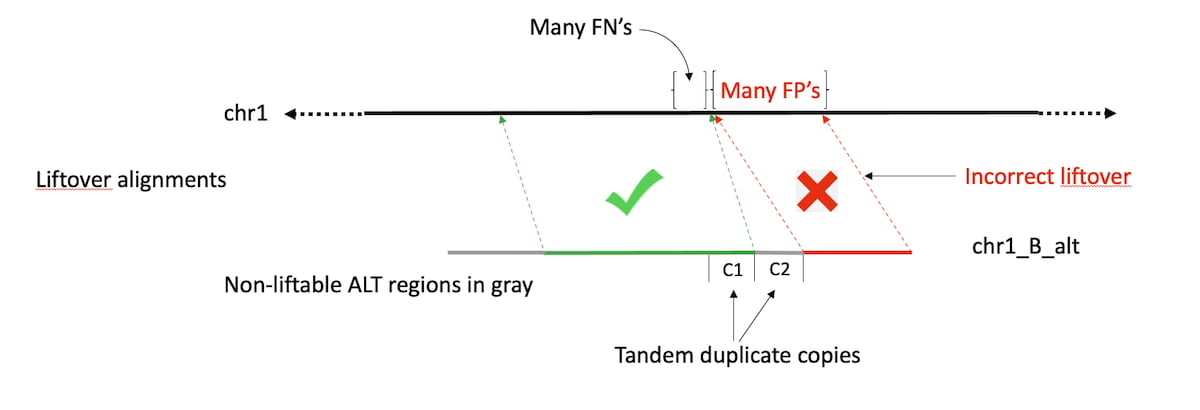 Incorrect Liftover alignments can create extra FPs